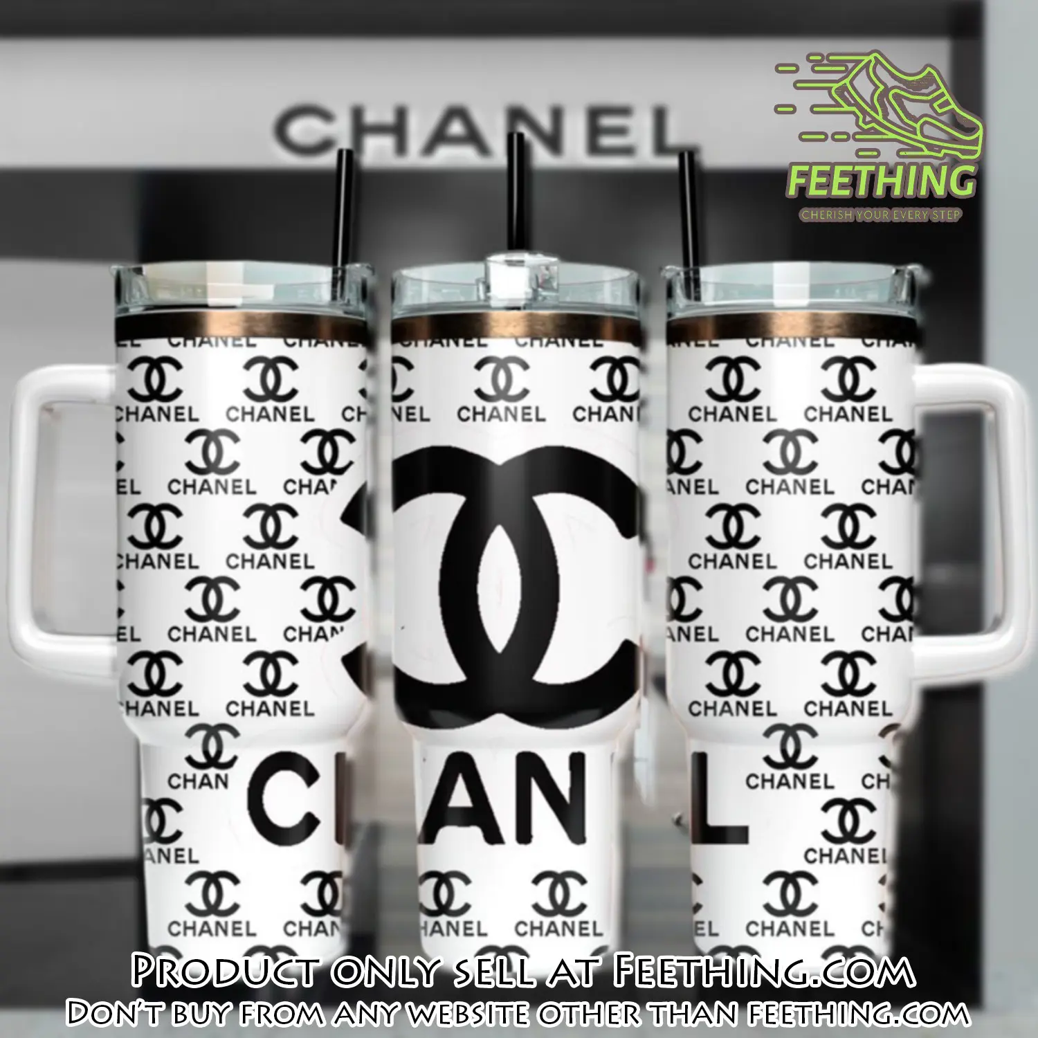 Black chanel logo 40oz stanley tumbler ktb1061 ft5649666